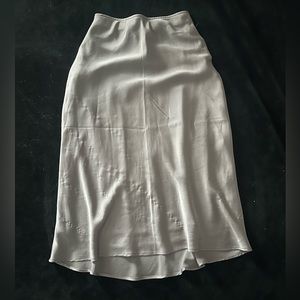 silver / gray satin midi skirt
